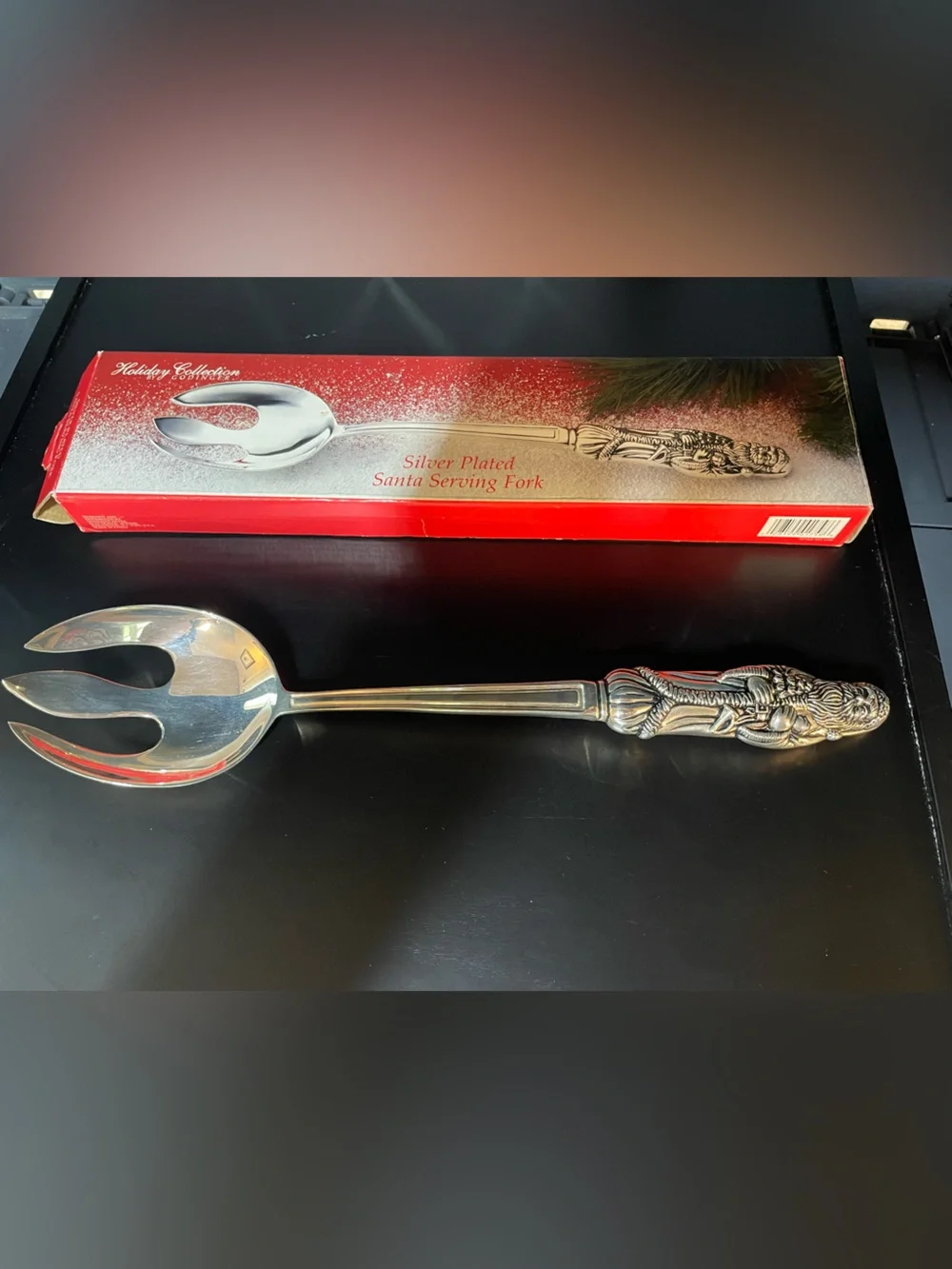 Silver-Plated Holiday Serving Fork with Ornate Handle